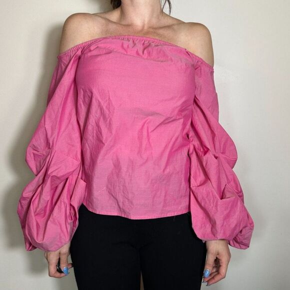 Anthropologie Guest Editor Pink Off the Shoulder Puffy Sleeve Top Size XS - Picture 2 of 6